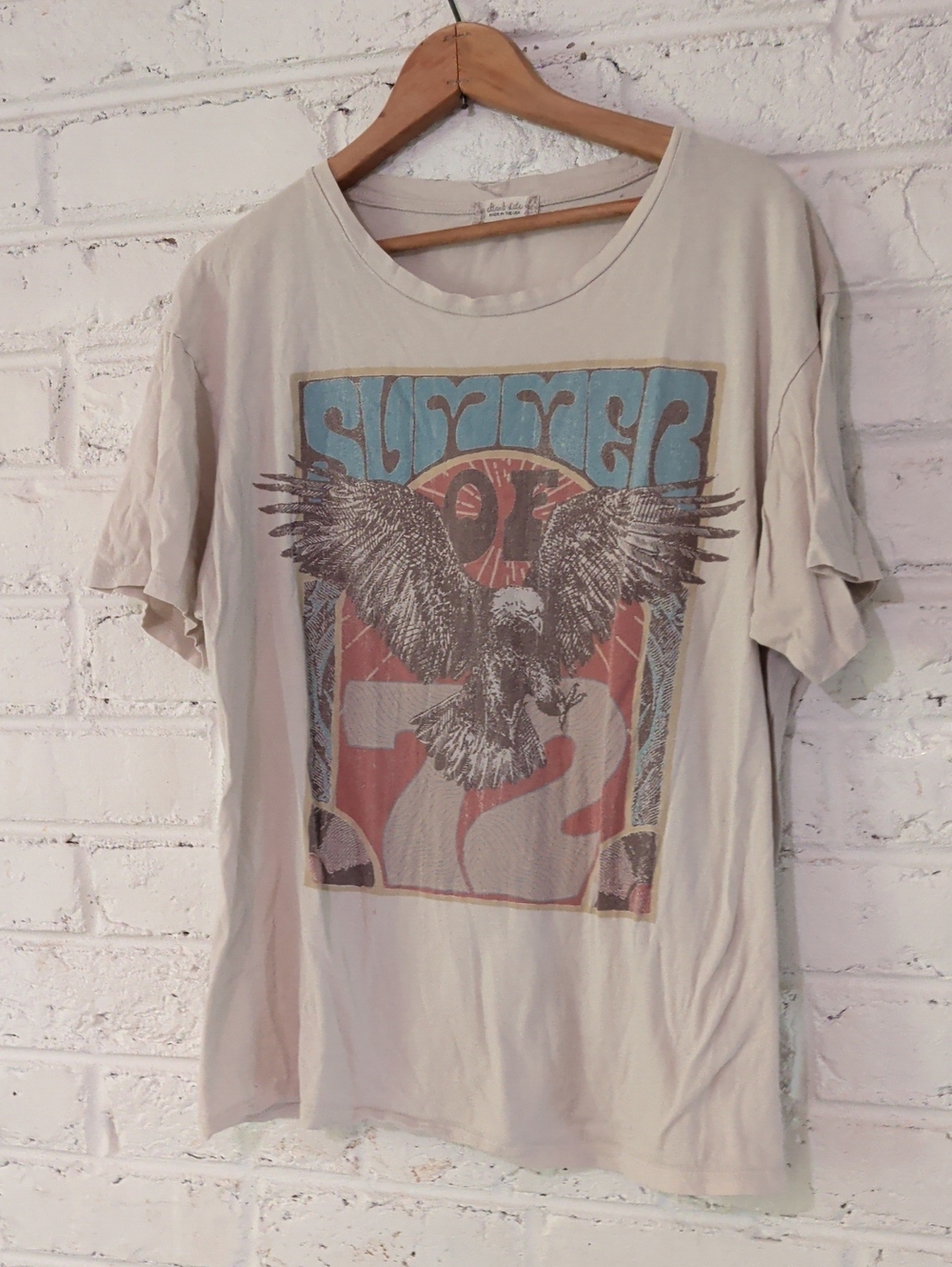 Altar'd State Cream Eagle Graphic Short Sleeve Tee with Blue and Brown Accents